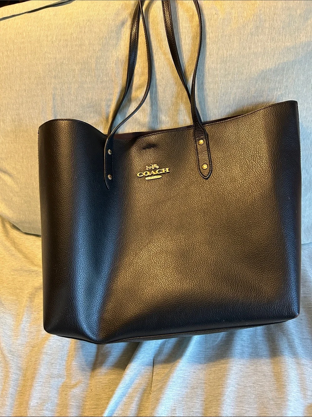 Coach Black Pebbled Leather Tote with Gold Logo
